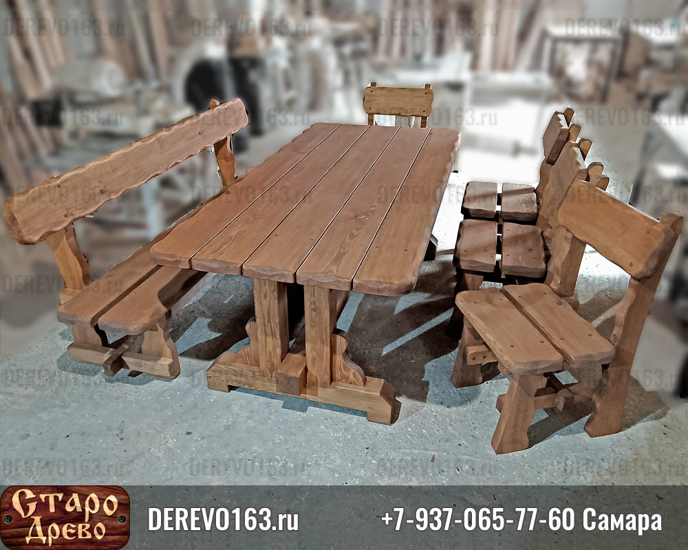 Мебель в беседку из дерева под старину уличная стол и скамейки Самара