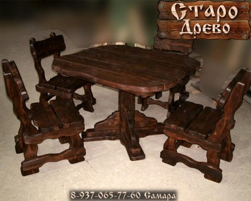 Мебель для бани Деревянный стол на центральной ноге со стульями под старину Самара купить цена